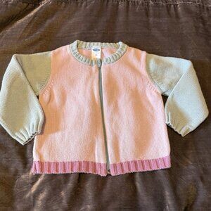 Vintage Y2K Old Navy Color Block Zip Up Cardigan Sweater Pastel Purple Blue 2T